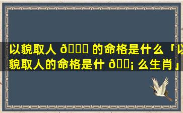以貌取人 🐈 的命格是什么「以貌取人的命格是什 🐡 么生肖」